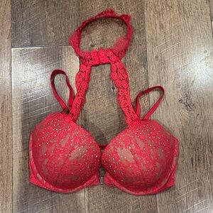 Elegant Red Lace Halter Bra